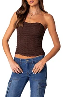 EDIKTED Lionna Ruffle Strapless Corset Top Brown at Nordstrom,