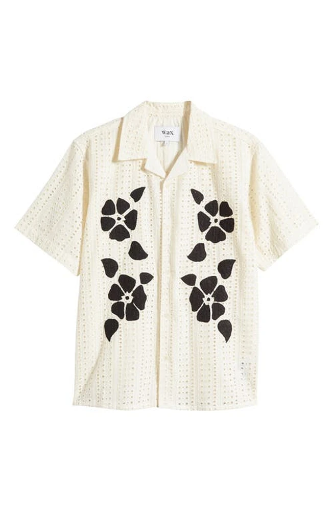 Wax London Didcot Eyelet Floral Appliqué Camp Shirt Natural at Nordstrom,