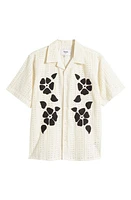 Wax London Didcot Eyelet Floral Appliqué Camp Shirt Natural at Nordstrom,