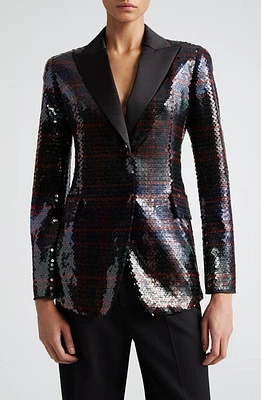 Akris Sequin Plaid Blazer 056 Black-Ruby Red at Nordstrom,