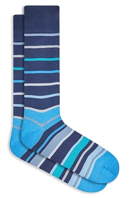 Bugatchi Stripe Cotton Blend Dress Socks in Navy at Nordstrom