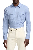 Ralph Lauren Purple Label Micro Cotton Herringbone Button-Up Shirt Blue at Nordstrom,