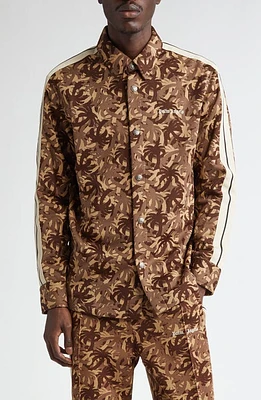 Palm Angels Palms Camo Jacquard Snap-Up Shirt Brown Off White at Nordstrom,