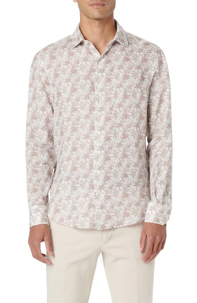 Bugatchi Axel Shaped Fit Floral Linen Button-Up Shirt Caramel at Nordstrom,