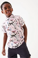 Baker by Ted Kids' Floral Short Sleeve Linen Blend Button-Down Shirt & Stretch Cotton Shorts Set Blue at Nordstrom,