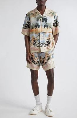 AMIRI Cherub Print Silk Camp Shirt Multi at Nordstrom,