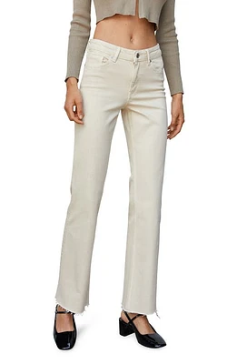 MANGO Raw Hem Mid Rise Flare Jeans Ecru at Nordstrom,