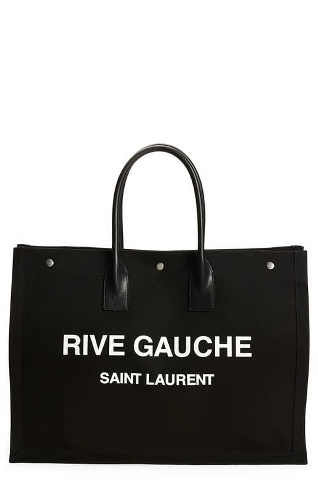 Saint Laurent Noe Rive Gauche Logo Canvas Tote in Noir at Nordstrom