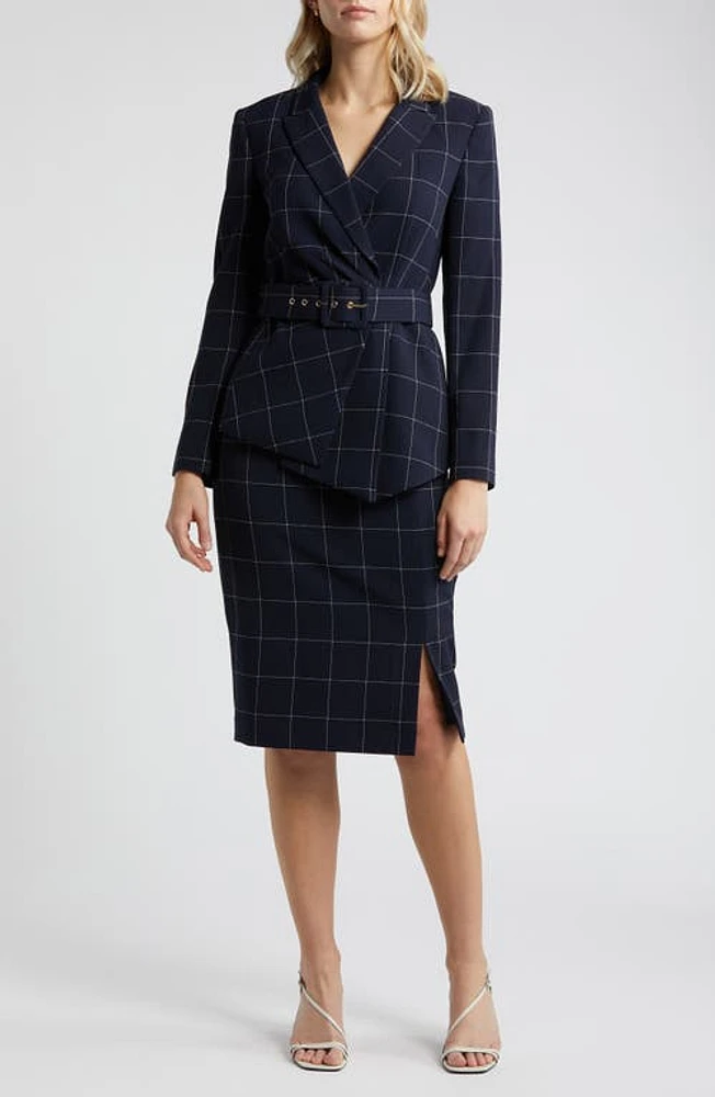 Tahari ASL Windowpane Plaid Two-Piece Long Sleeve Dress at Nordstrom,