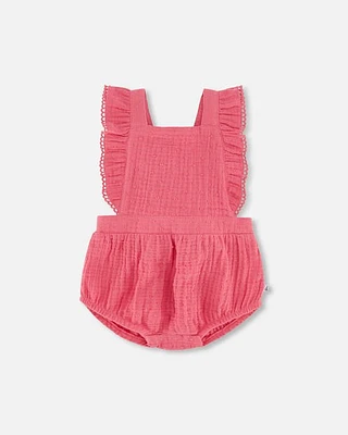 Deux Par Deux Baby Girl's Muslin Ruffle Romper Cherry at Nordstrom