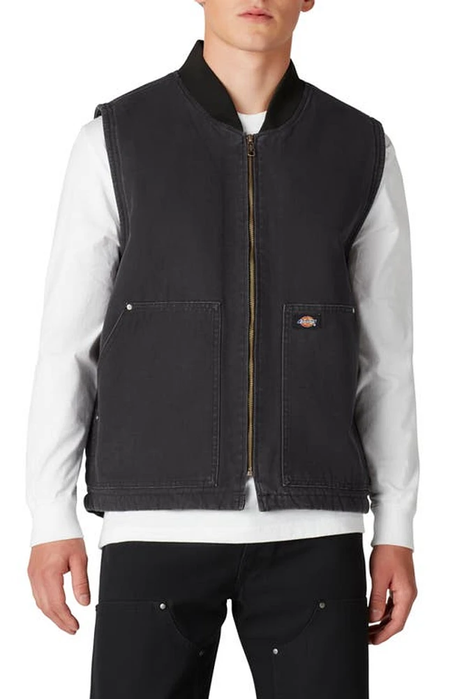 Dickies Fleece Lined Cotton Duck Vest Stonewashed Black at Nordstrom,