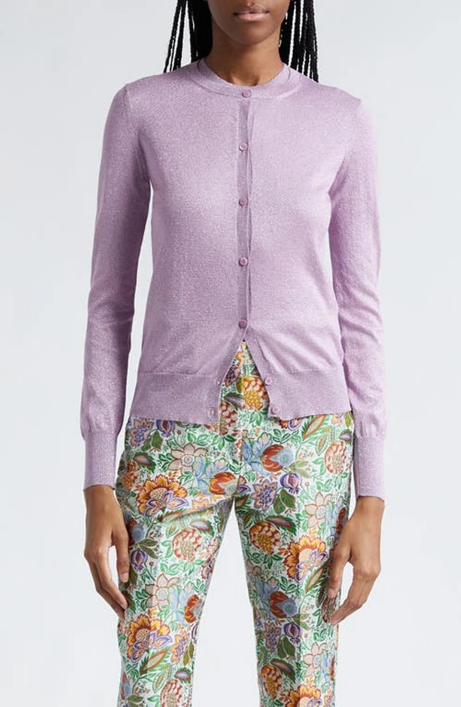 Etro Metallic Silk Blend Cardigan in Lilac at Nordstrom, Size 6 Us