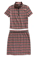 Good Luck Girl Kids' Check Quarter Zip Top & Skirt Set Black/Red at Nordstrom