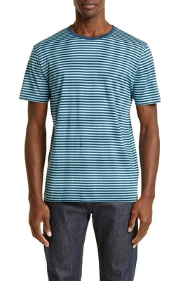 Sunspel Stripe Crewneck Supima Cotton T-Shirt in Teal/Storm Blue Stripe at Nordstrom, Size Small