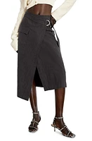 & Other Stories Belted Asymmetric Midi Skirt Black Dark at Nordstrom,