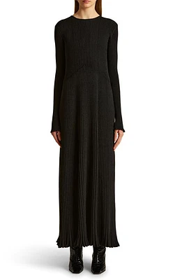 Khaite Okla Metallic Rib Long Sleeve Sweater Dress Thunder at Nordstrom,