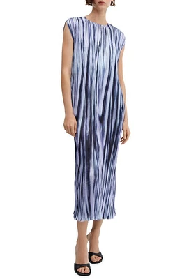 MANGO Tie Dye Stripe Pleated Midi Dress Blue at Nordstrom,