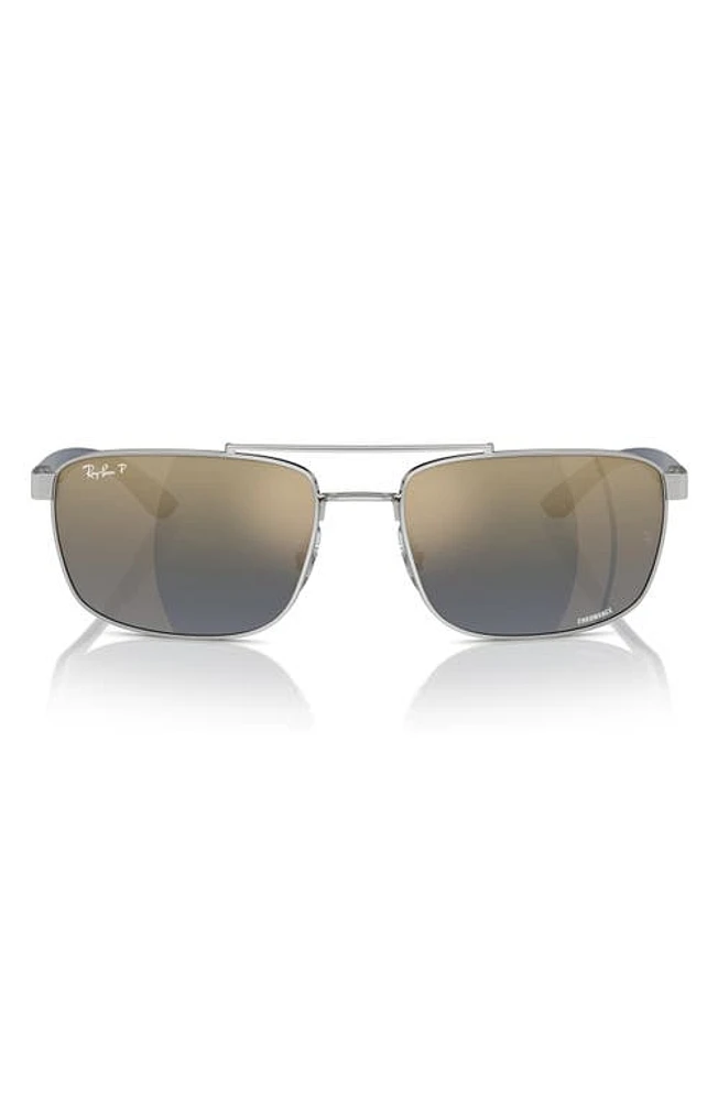 Ray-Ban 60mm Polarized Rectangular Sunglasses in Silver at Nordstrom