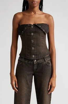 Miaou Scarlett Strapless Denim Corset Top in Ochre at Nordstrom, Size Large