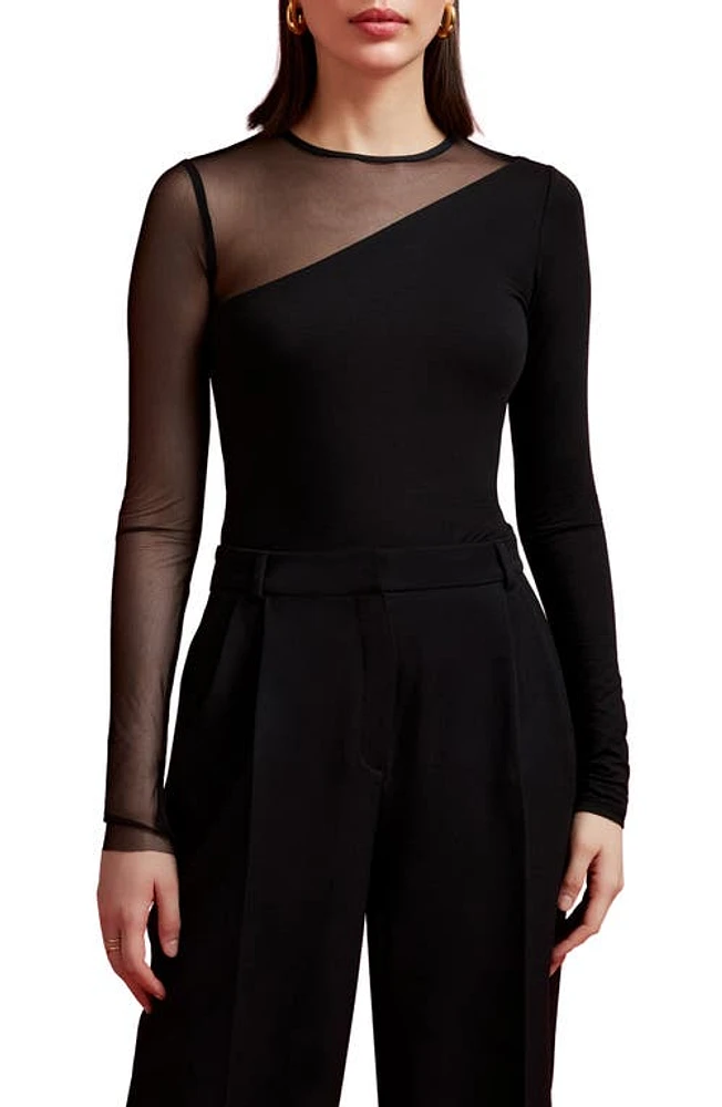 Marcella Milo Long Sleeve Mesh & Jersey Top Black at Nordstrom,