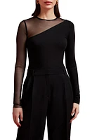 Marcella Milo Long Sleeve Mesh & Jersey Top Black at Nordstrom,