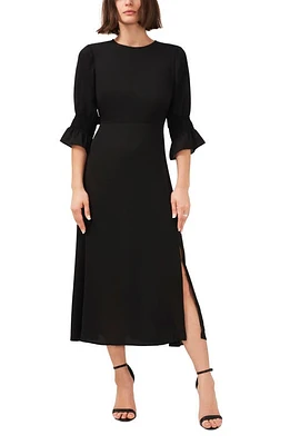 halogen(r) Ruffle Cuff Midi Dress in Rich Black at Nordstrom, Size Xx-Small