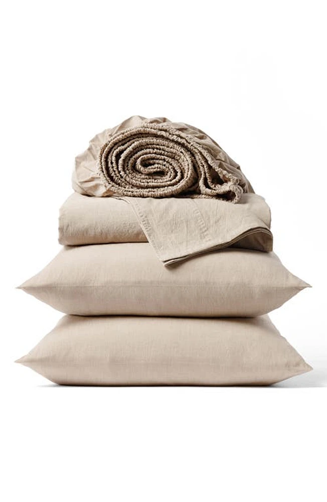 Coyuchi Crinkled Organic Cotton Percale Sheet Set in Hazel Chambray at Nordstrom