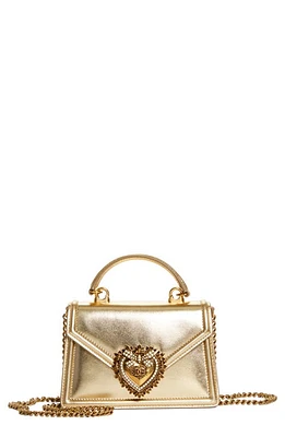 Dolce & Gabbana Mini Devotion Laminated Leather Top Handle Bag in Gold at Nordstrom