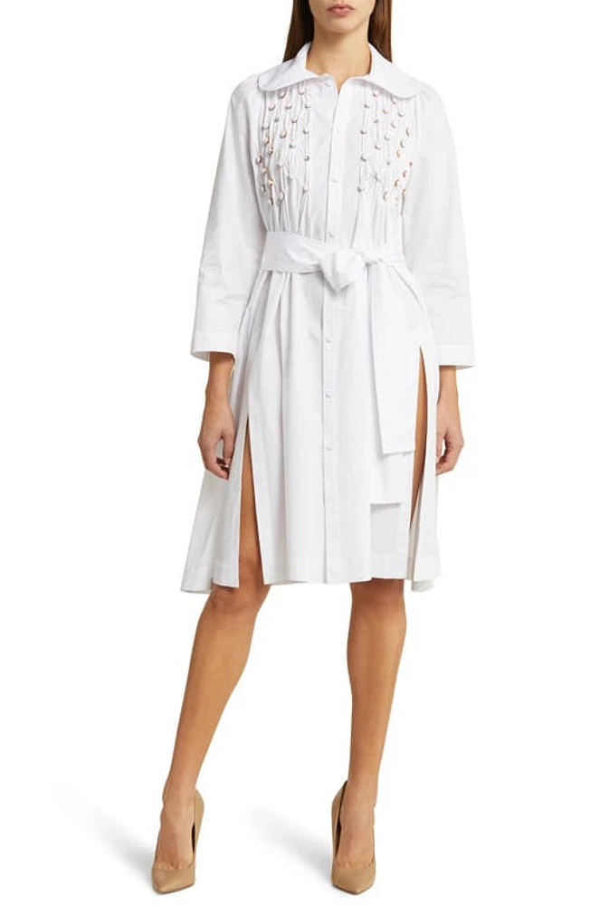 SAINT SINTRA Empire Drindl Swarovski Crystal Embellished Cotton Shirtdress 100 White at Nordstrom, Us