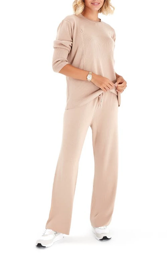 Accouchée Rib Side Zip Long Sleeve Materity/Nursing Top & Lounge Pants in Beige at Nordstrom