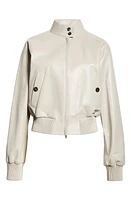 FERRAGAMO Leather Crop Bomber Jacket Cement at Nordstrom, Us