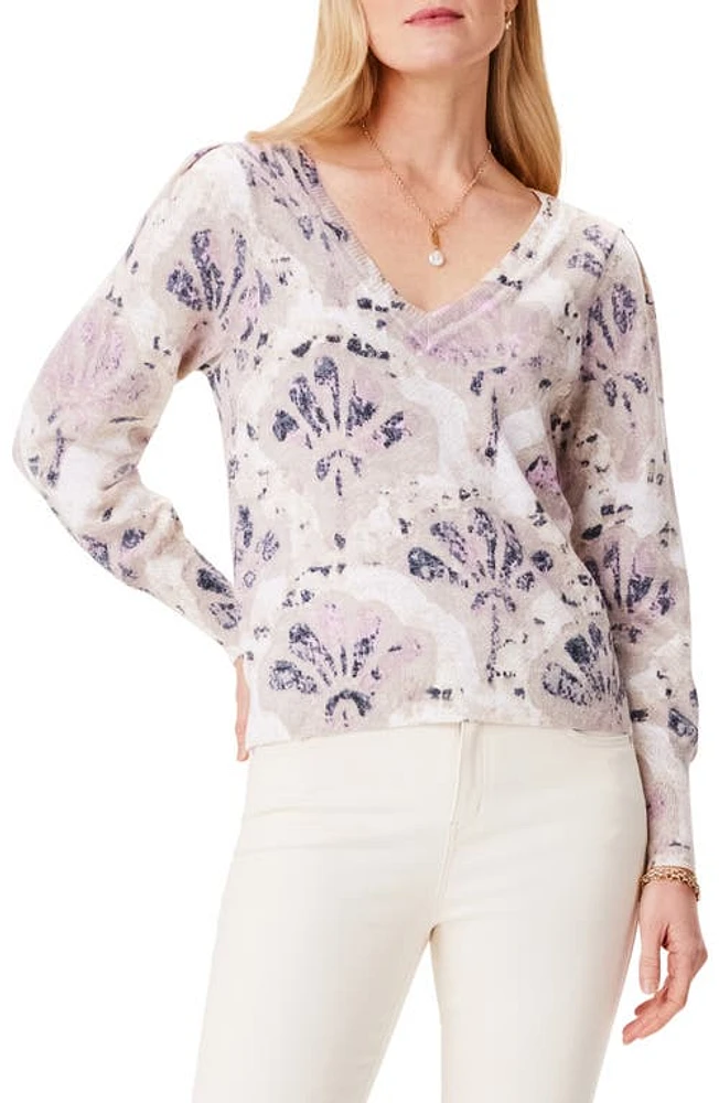 NIC+ZOE Falling Fans V-Neck Cotton Blend Sweater Purple Multi at Nordstrom,