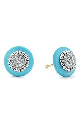 LAGOS Blue Caviar Diamond Pavé Stud Earrings in Blue Ceramic at Nordstrom