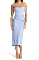 HOUSE OF CB Teia Mixed Media Satin Georgette Midi Dress in Sky Blue at Nordstrom, Size Small