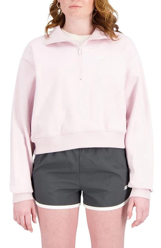 New Balance French Terry Quarter Zip Sweatshirt in Stone Pink at Nordstrom, Size Large