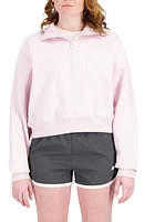 New Balance French Terry Quarter Zip Sweatshirt in Stone Pink at Nordstrom, Size Large