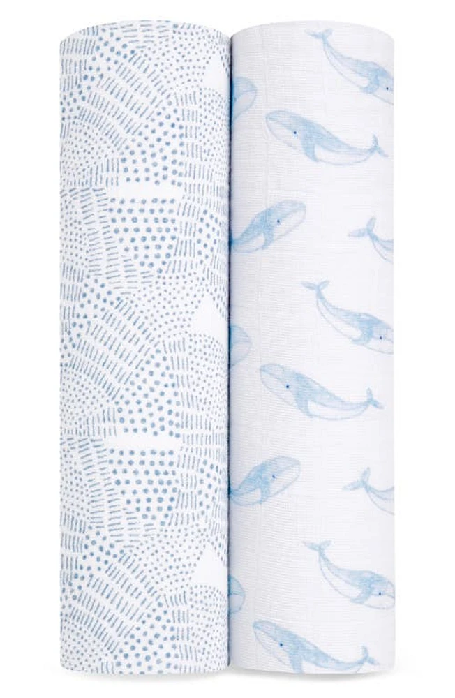 aden + anais Assorted 2-Pack Organic Cotton Muslin Swaddling Cloths in Oceanic Blue at Nordstrom