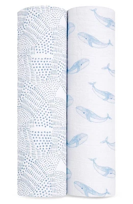 aden + anais Assorted 2-Pack Organic Cotton Muslin Swaddling Cloths in Oceanic Blue at Nordstrom