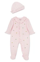 Little Me Dainty Flowers Footie & Hat in Pink at Nordstrom, Size 6M