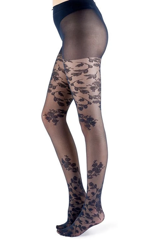 Pretty Polly Autmn Fall Flora Jacquard Tights in Black at Nordstrom