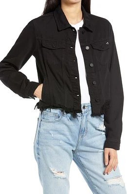 HIDDEN JEANS Fray Hem Denim Trucker Jacket Black at Nordstrom,