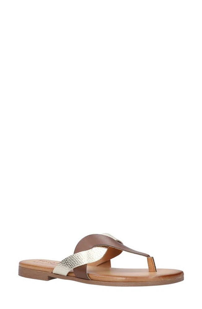 TUSCANY by Easy Street Abriana Flip Flop in Brown /Gold Faux Leather at Nordstrom, Size 6.5