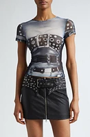 Miaou Print Sheer Mesh Mini T-Shirt in Belt Print at Nordstrom, Size X-Small