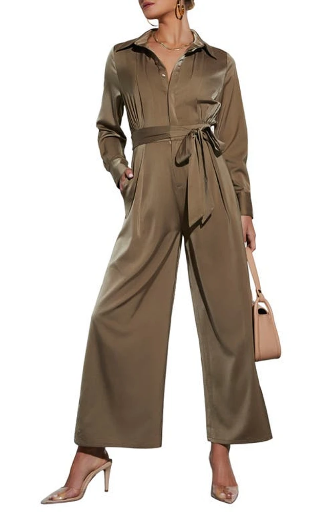 VICI Collection Pull It Together Satin Jumpsuit Dark Sage at Nordstrom,