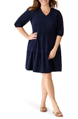 NZT by NIC+ZOE V-Neck Tiered Dress Dark Indigo at Nordstrom,