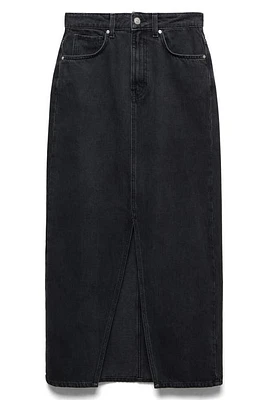 MANGO Front Slit Denim Midi Skirt Black at Nordstrom,