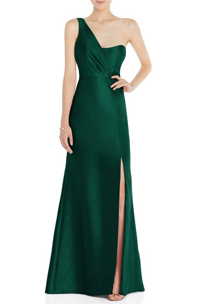 Alfred Sung One-Shoulder Satin Twill Trumpet Gown Hunter Green at Nordstrom,