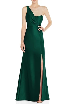 Alfred Sung One-Shoulder Satin Twill Trumpet Gown Hunter Green at Nordstrom,