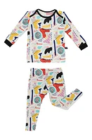 Peregrine Kidswear Modern Art Fitted Two-Piece Pajamas White/Multi at Nordstrom,