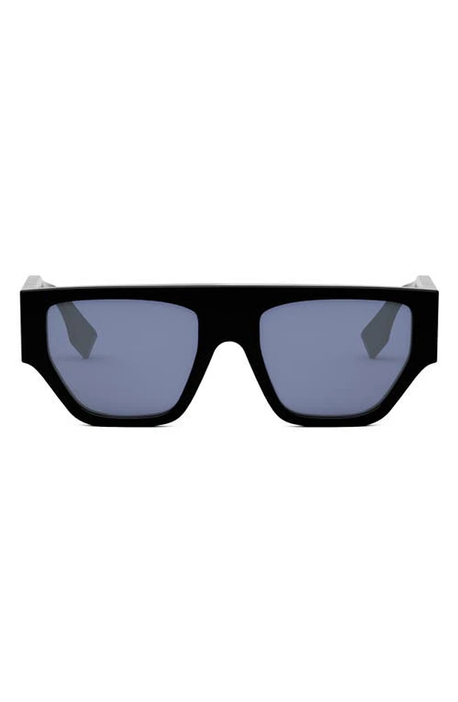 'Fendi O'Lock 54mm Geometric Sunglasses in Shiny Black /Blue at Nordstrom